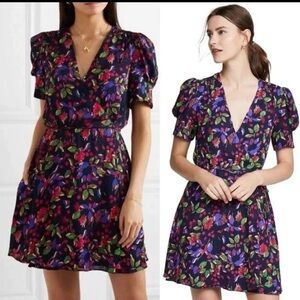 Saloni Lea Floral Print Puff Sleeve Wrap Mini Dress